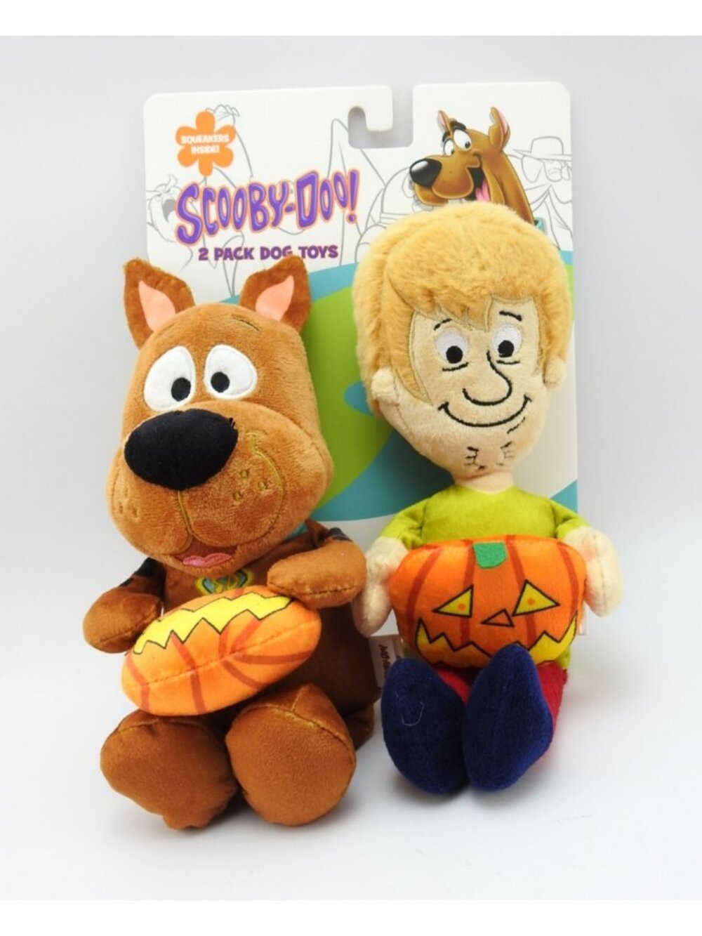 New  Scooby Doo Halloween Dog Toys 2 Pack Shaggy Scooby Pumpkin Plush  Squeek